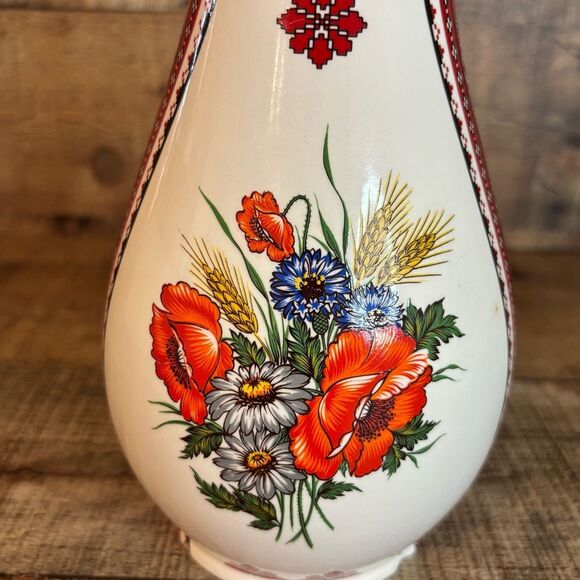 Vintage Ukranian Arts By Stefania Eastern European Motiff Decorated Vase 10”x5” - Picture 4 of 13